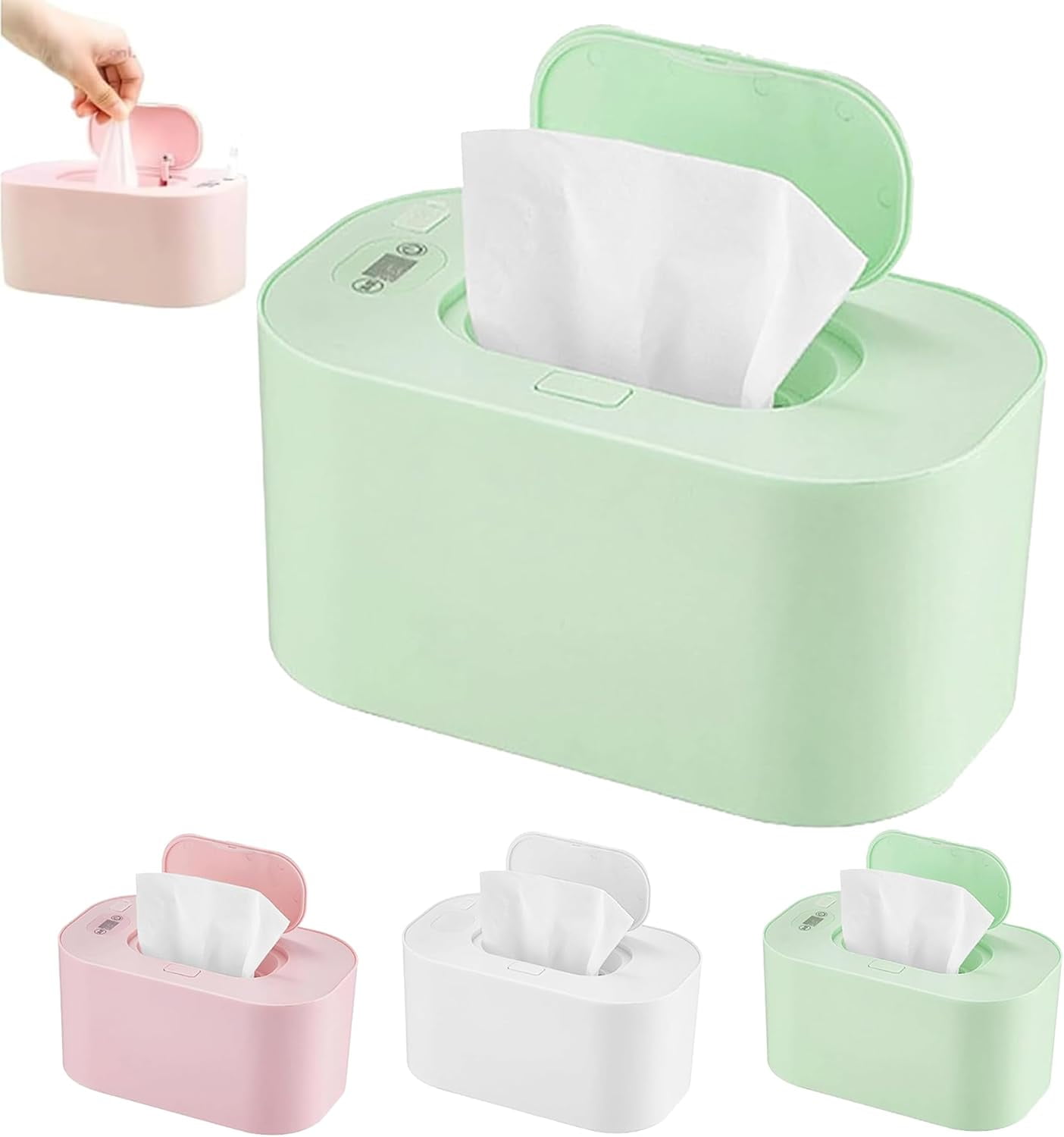 Portable Wipe Warmer Dispenser with LED Display - USB Powered, Adjustable Temperature Control, Even Heating, Large Capacity for Home, Car & Travel (Green)(XX)