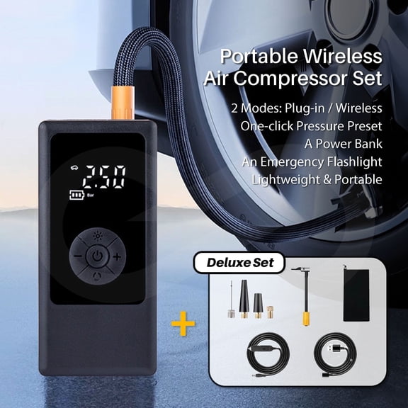 Portable Wireless Air Compressor - Deluxe Rechargeable Tire Air Pump LED Light Powerful Cordless Hose Inflator Digital Tire Pressure Monitor for Cars Motorcycles Basketball Holiday Gift