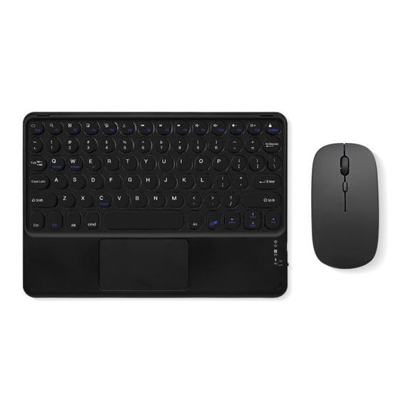 Portable Wireless Bluetooth Keyboard with Touchpad, Ultra-Thin Rechargeable Bluetooth Keyboard Mini with trackpad Round Key for iPad pro/iPad/iOS/Android (Black)