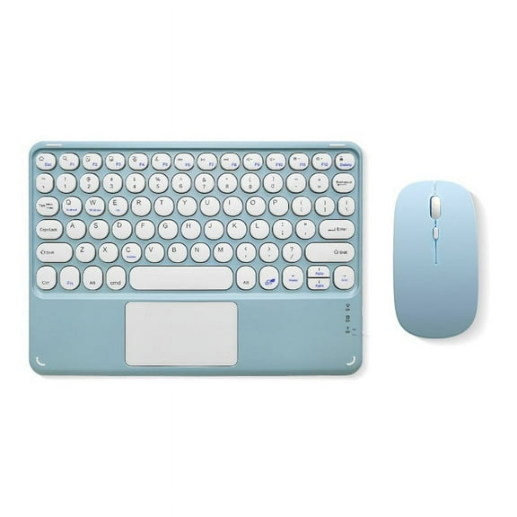 Portable Wireless Bluetooth Keyboard with Touchpad, Ultra-Thin Rechargeable Bluetooth Keyboard Mini with trackpad Round Key for iPad pro/iPad/iOS/Android (Blue)