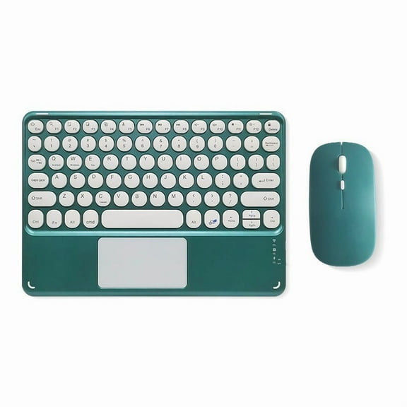 Portable Wireless Bluetooth Keyboard with Touchpad, Ultra-Thin Rechargeable Bluetooth Keyboard Mini with trackpad Round Key for iPad pro/iPad/iOS/Android (Dark green)