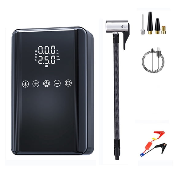 Portable Wireless Car Tire Inflator with Digital Display, 150PSI Air Compressor Pump with Emergency Jump Starter, Power Bank & LED Light, for Car Tires, Bikes, Balls, Auto Accessories