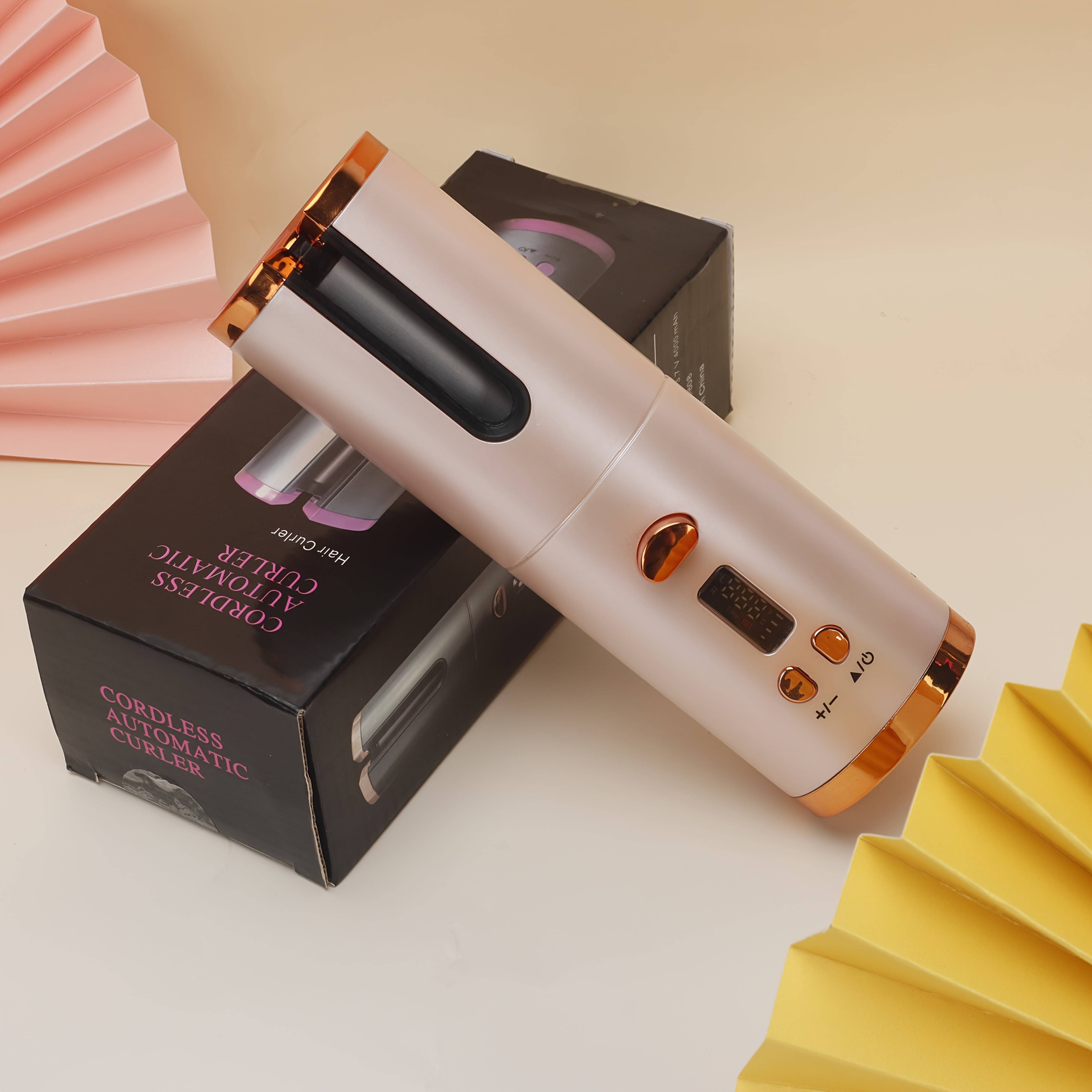 Portable Wireless Hair Curler - Auto Rotate, LCD Display, Long-Lasting Battery, USB Rechargeable, Ergonomic Design for Salon & Home Use, Sleek Metallic Finish, Highquality Build