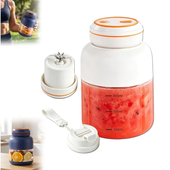 Portable Wireless Juicer Cup, 44 OZ Mini Portable Electric Blender, 38-Blade Personal Juicer On The Go, with Charging Cable, for Juices, Oothies, And Shakes (44 oz White,Double cup lid)