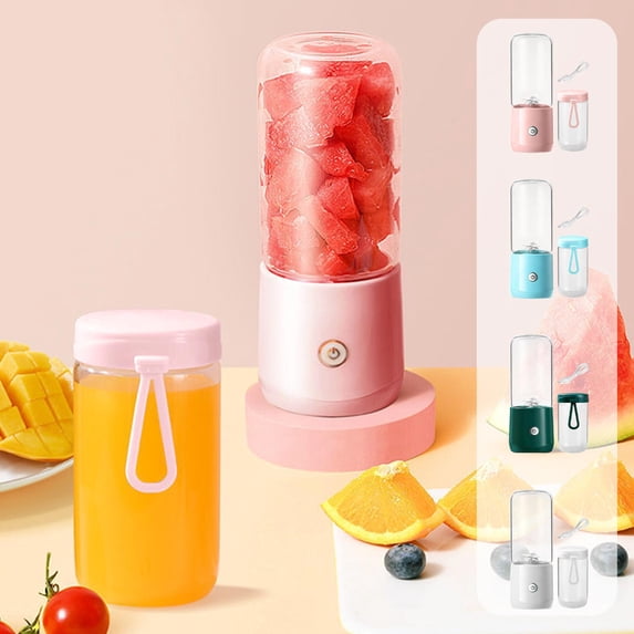 Portable Wireless Juicer Cup | Automatic USB Rechargeable Fruit & Vegetable Blender | Leak-Proof Double Cup | 6-Blade Stainless Steel | 2000mAh | 18.5x7cm | White/Green/Pink/Blue | 1pc