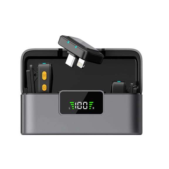 Portable Wireless Lapel Microphone Dual Receiver DSP Noise Cancelling for iOS Android Live Stream