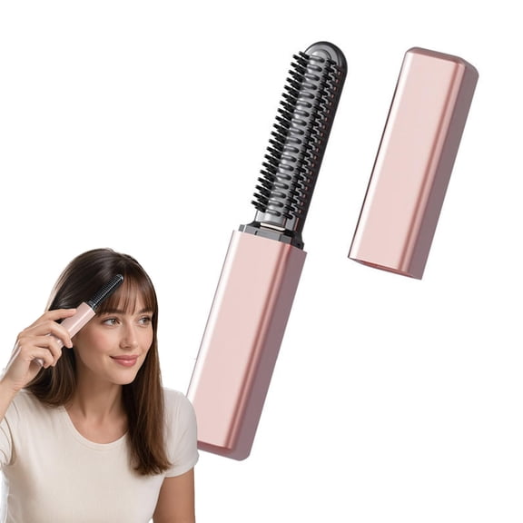 Portable Wireless Mini Bang Styling Comb, Mini Cordless Heated Hair Comb for Bangs, USB Rechargeable Straightening Brush