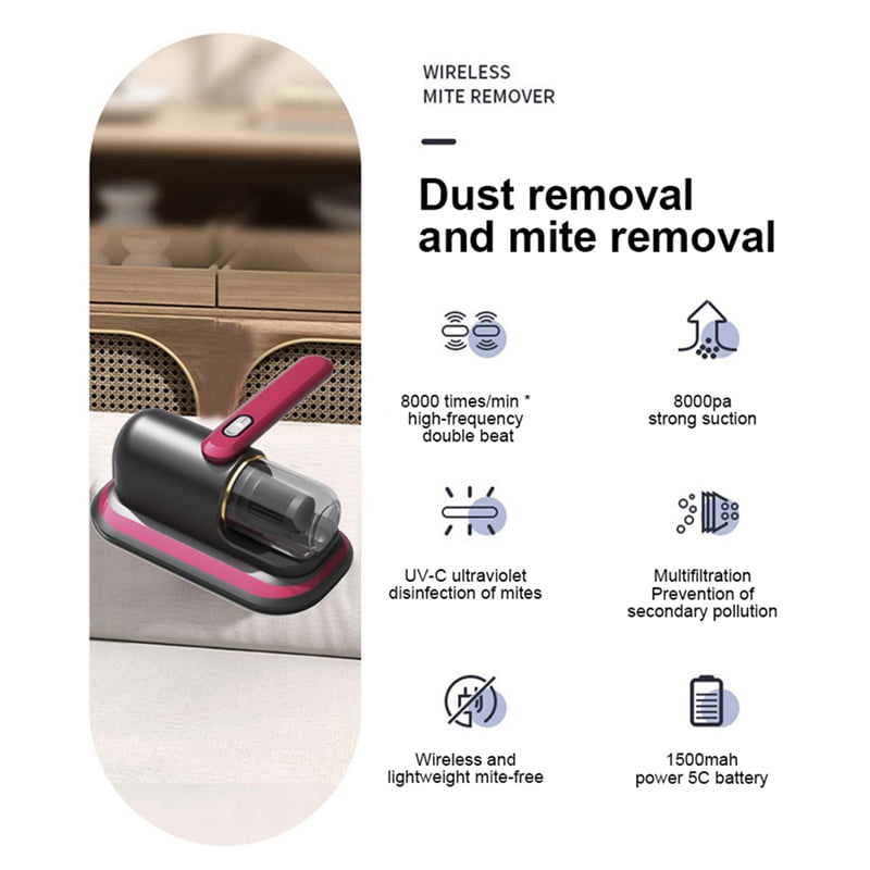 Portable Wireless Mite Meter Handheld Cordless Dust Removal Vacuum