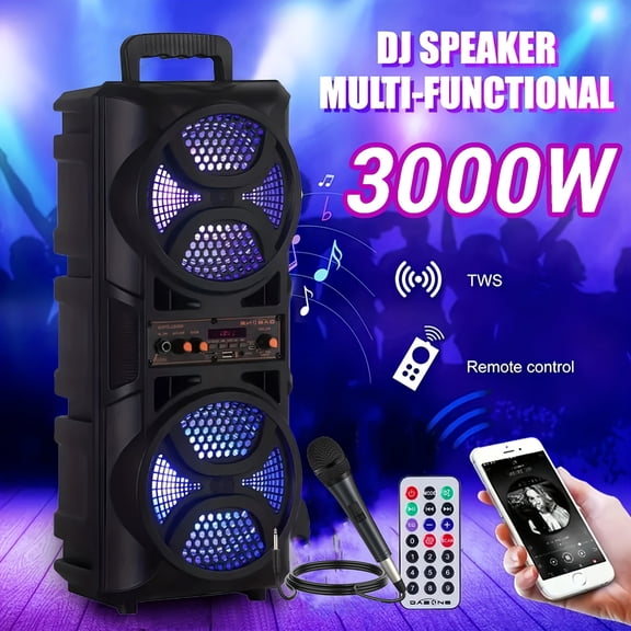 Portable Wireless PA Speaker, 3000W Rechargeable Bluetooth Karaoke System with Dual 6.5" Speakers, Mic & LED Display
