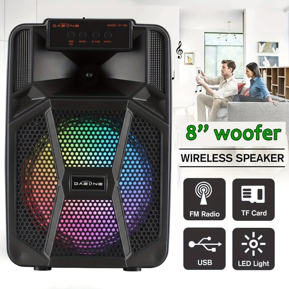 Portable Wireless PA Speaker System-Double 6.5'', Single 8'' | RGB for party Lights, USB SD Card Reader, FM Radio, Rolling Wheels, Wired Microphone, Remote Control - Ideal for Party, DJ, Wedding