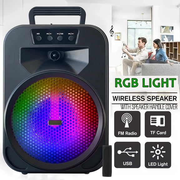 Portable Wireless PA Speaker System with Dual 6.5 Inch & Single 8 Inch Speakers, RGB Party Lights, Wheels, Wired Microphone & Remote, Support USB SD FM Radio for DJ Wedding Party Meeting