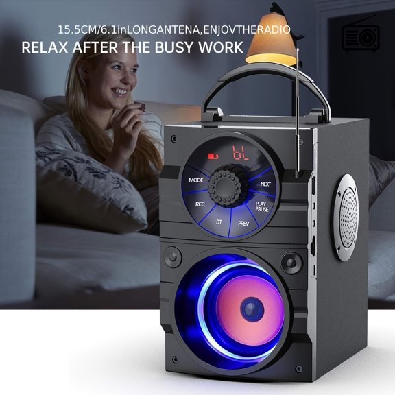 Portable Wireless Party Speaker with Subwoofer, Speakers Heavy Bass, Wireless, FM Radio, Remote Control, LCD Display for Outdoor Indoor, Home, Phone, PC