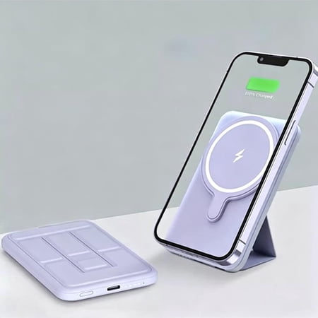 Portable Wireless Power Bank, 5,000mAh Magnetic Charger For IPhone 15 14 13 12 Pro Purple
