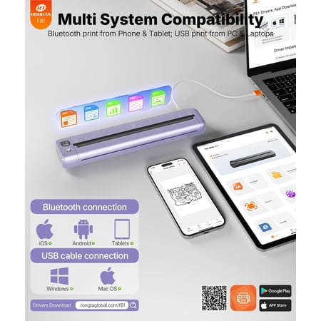 Portable Wireless Printer, Inkless Thermal for Travel, Compatible with Android iOS Windows, 8.5x11 US Letter, Office Home Gift