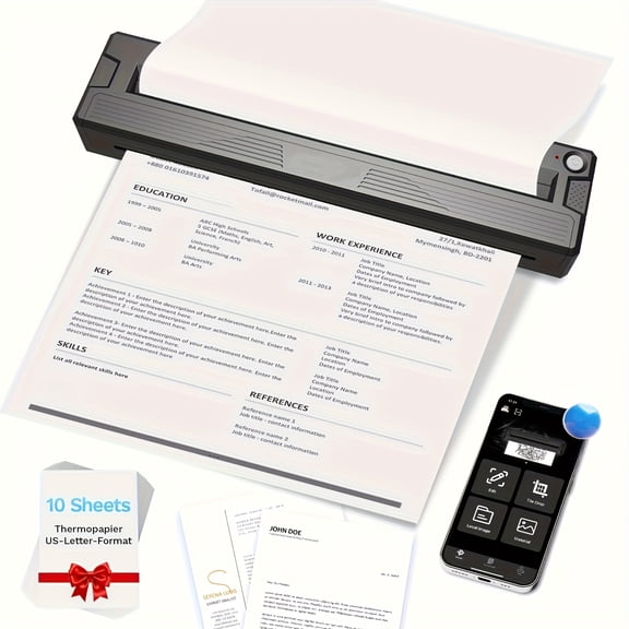 Portable Wireless Printer for Travel, Upgraded Thermal Inkless Printing Supports Multiple Paper Sizes Including US Letter, Legal, A4, and A5