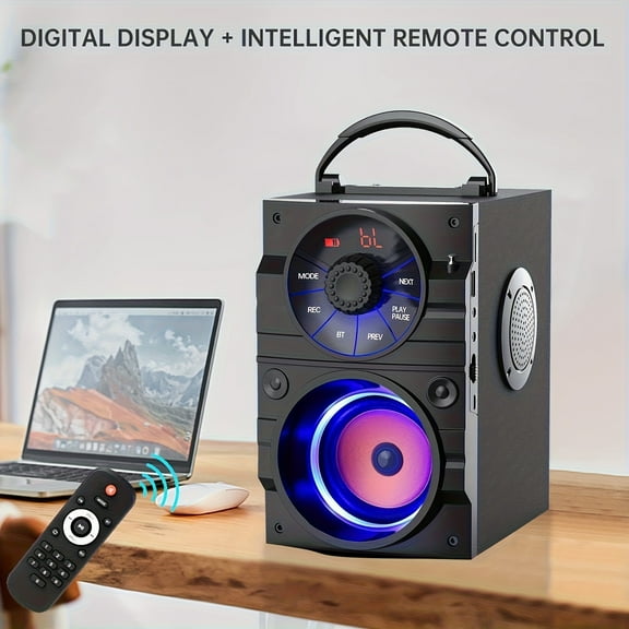 Portable Wireless Speaker - Heavy Bass & Subwoofer, LCD Display, Remote, FM Radio - Dual Speakers, USB-Power - Compatible with Phone/PC/TV - For Home, Party, Travel, Outdoor