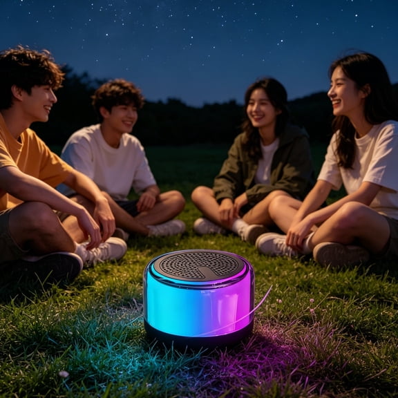 Portable Wireless Speaker, RGB Light Up Mini Sound Box with Hi-Fi Stereo, Rechargeable Audio for Home Camping and Travel