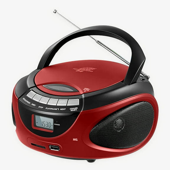 Portable Wireless Speaker with AM/FM Radio, USB/TF Playback, Aux Input - Dual Stereo Sound, Compact Boombox for Home & Travel - Red & Black