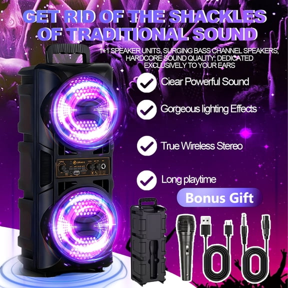 Portable Wireless Stereo Speaker System with Subwoofer, RGB Lights, 2 Sizes, Hi-Fi Sound for Party, Camping, Home Entertainment, Stylish Design