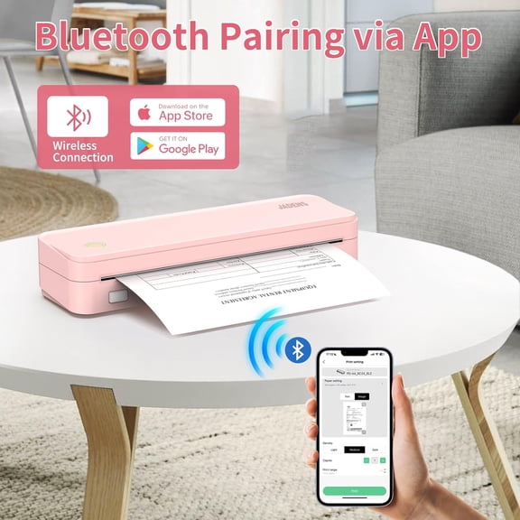 Portable Wireless Thermal Printer 300DPI Inkless for Travel Laptop iOS Android Support 8.5x11 Paper