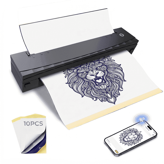 Portable Thermal Printer, D80 Wireless Tattoo Stencil Printer with 20 US Letter & 10 Transfer Paper, Supports Phone & PCs, Laptop