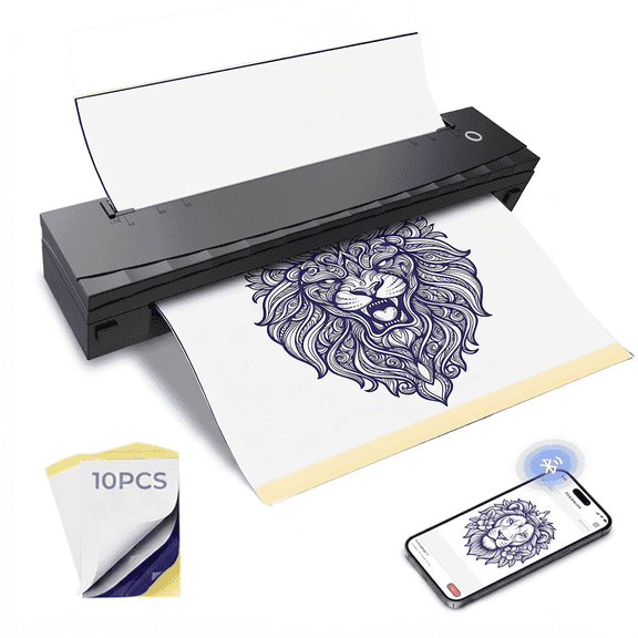 Portable Thermal Printer, D80 Wireless Tattoo Stencil Printer with 20 US Letter & 10 Transfer Paper, Supports Phone & PCs, Laptop