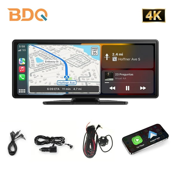 BDQ Portable 10.26" Wireless CarPlay & Android Auto Touchscreen Car Display, 2.5D IPS Screen, Bluetooth, FM Transmitter, GPS, Siri Voice Control