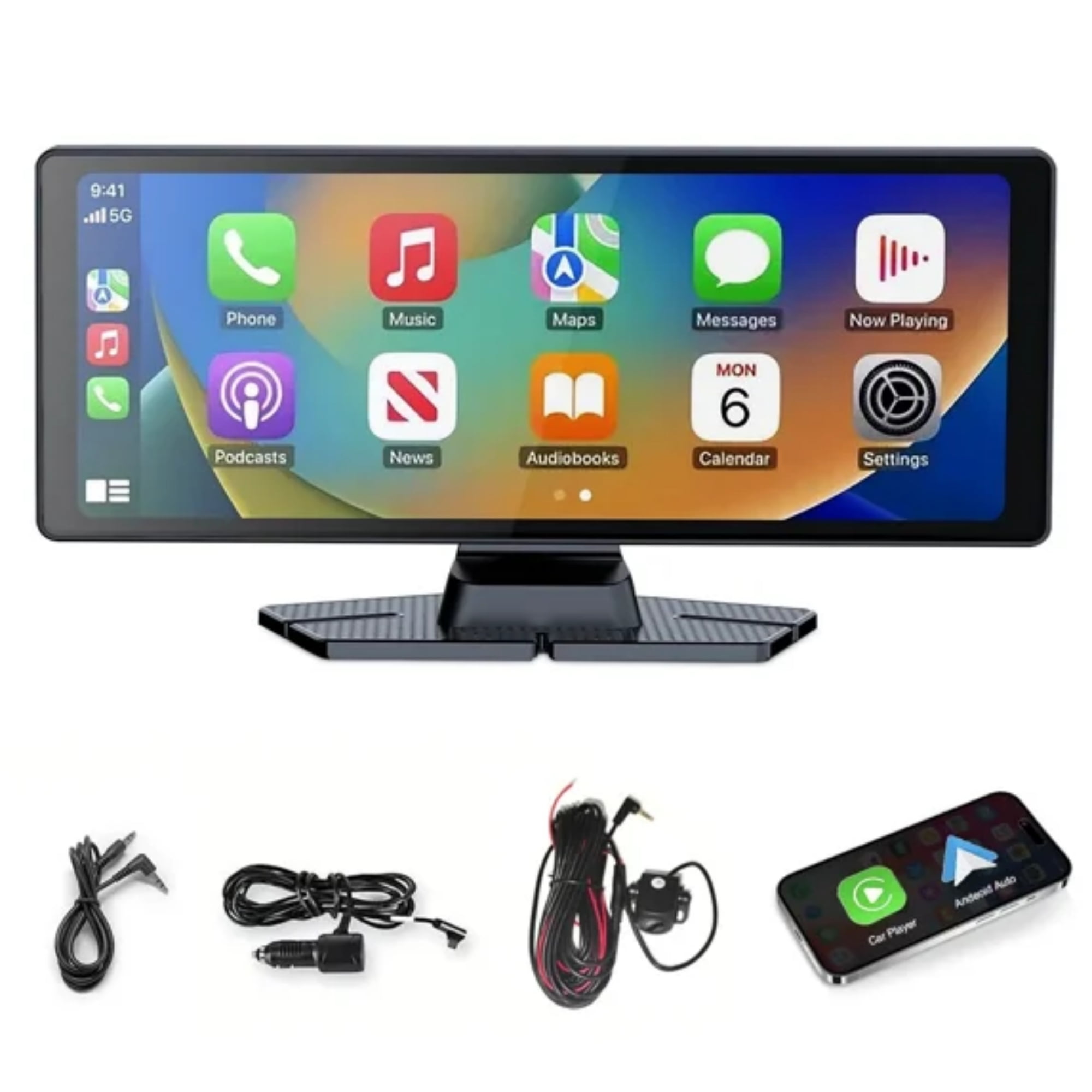 BDQ Portable 10.26" Wireless CarPlay & Android Auto Touchscreen Car Display, 2.5D IPS Screen, Bluetooth, FM Transmitter, GPS, Siri Voice Control