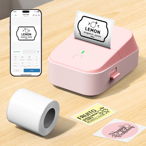 Portable Wireless Wireless Label Printer Suitable for PC & Smartphone - Inkless Thermal Paper Printer with Compatible for /, Compact Label Maker for Small Business, Office & -the- Labeling