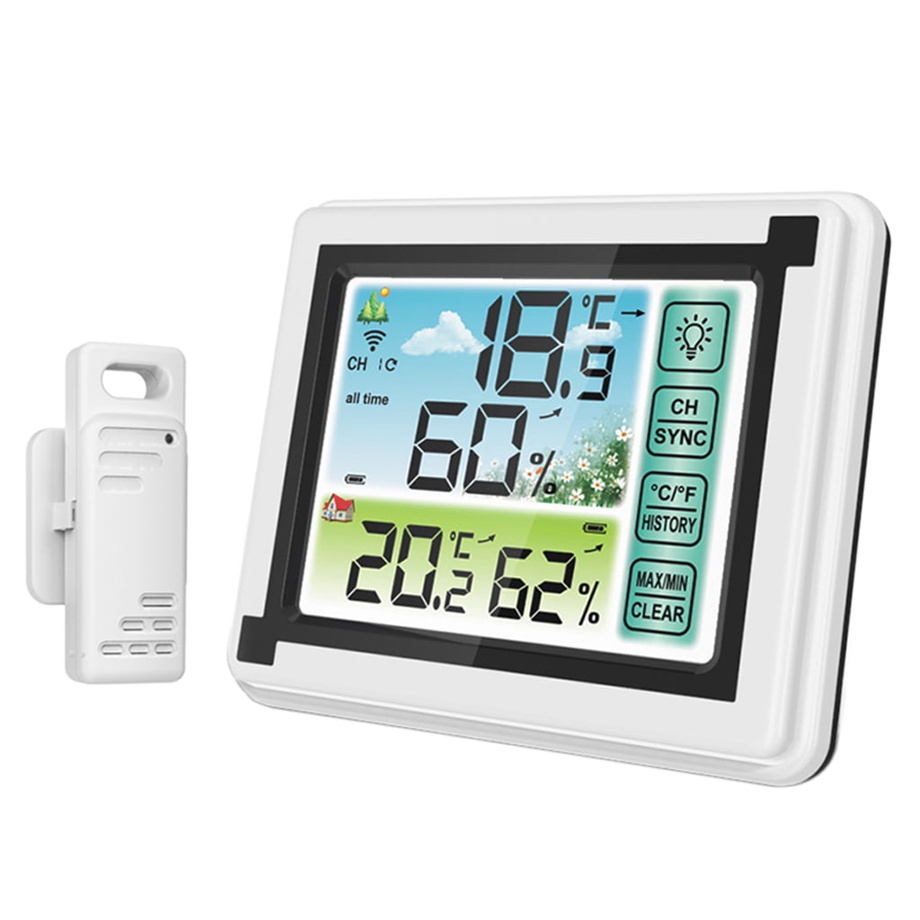 Portable Wireless for Touch Screen Weather Station Max Min Records ℃ ℉ Temperature Meter Humidity Monitor for Indoor Out