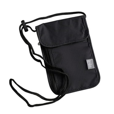 Portable Women Waterproof Wallet Neck Wallet Nylon Passport Bag Document Pouch RFID Passport ID Bag ID Credit Card Holder BLACK