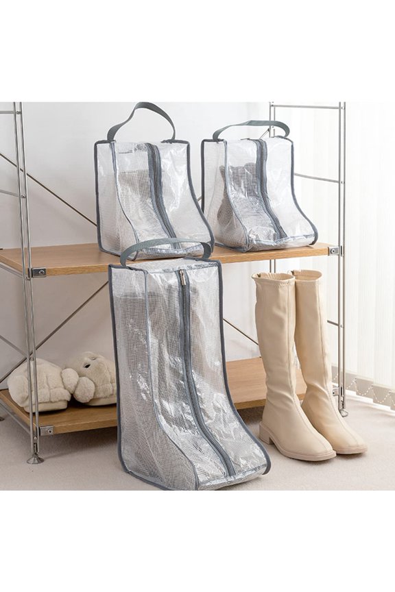 Portable Women's Tall/Short Boot Storage Bags - 2 Pack Waterproof Transparent Travel & Daily Use Shoe Bags