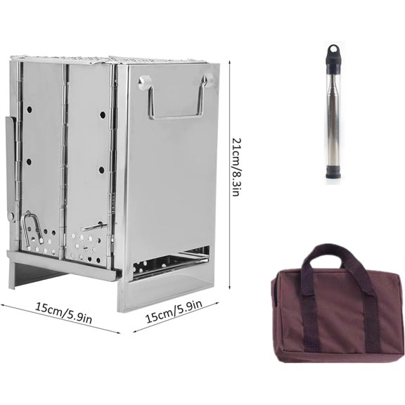 Portable Wood Burning Camp Stove with Grill - Folding, Backpacking, Box Stove with Fire Blowing Stick and Carrying Bag$$Sport & Recreation Other