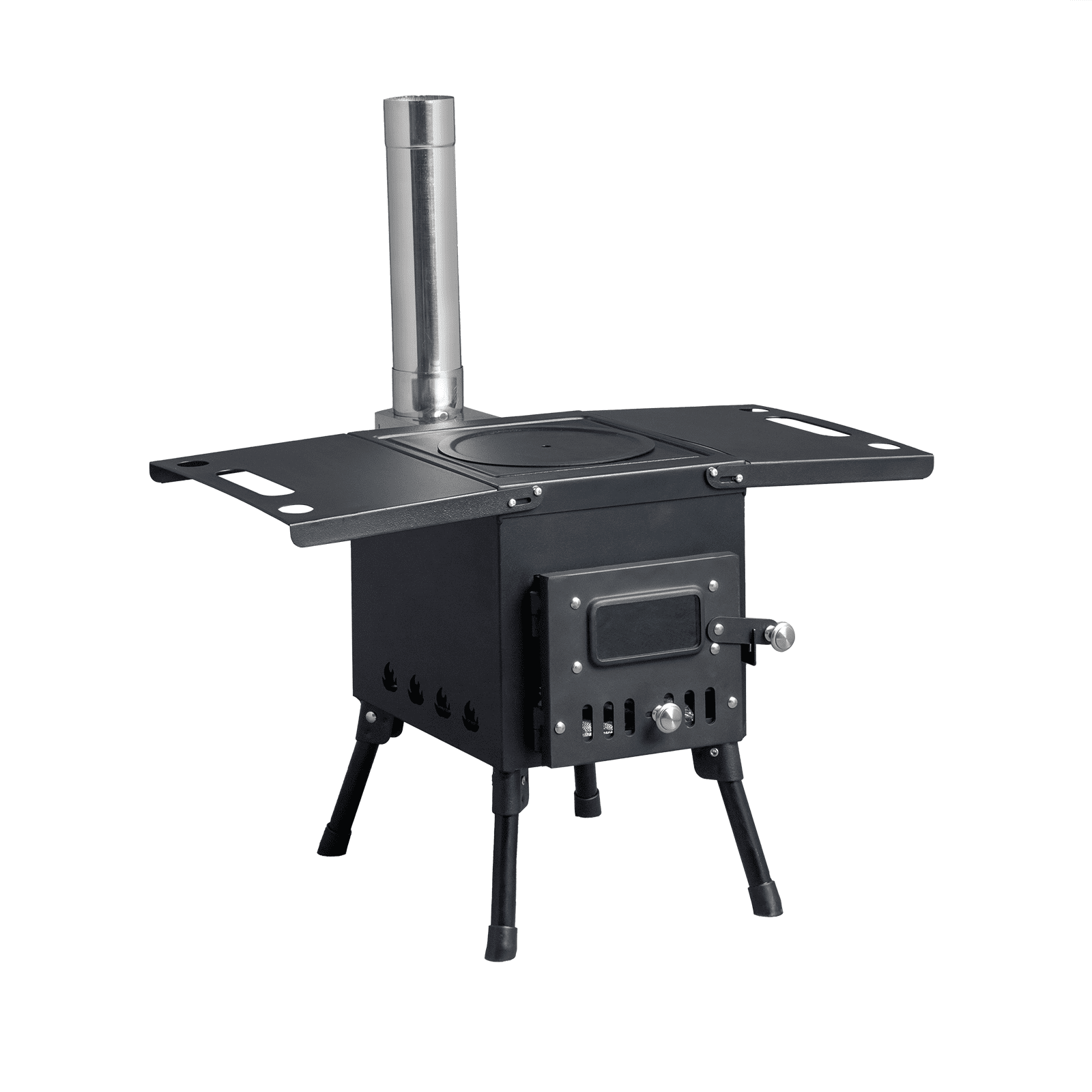 Portable Wood Burning Camping Stove - Collapsible Tent Stove with Chimney Pipes, Fire Blanket & Gloves - 50,000 BTU Heater/Cooker for Tents, Hunting, Ice Fishing - Black Steel (22.6" x 12.2" x 14.6")