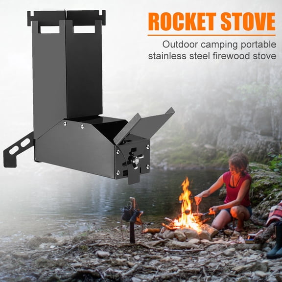 Portable Wood Burning Camping Stove, Foldable Stainless Steel Chimney Effect Backpacking Stove with Stable Pot Support, Compact Stackable Outdoor Cooker for Picnic Hiking Fishing
