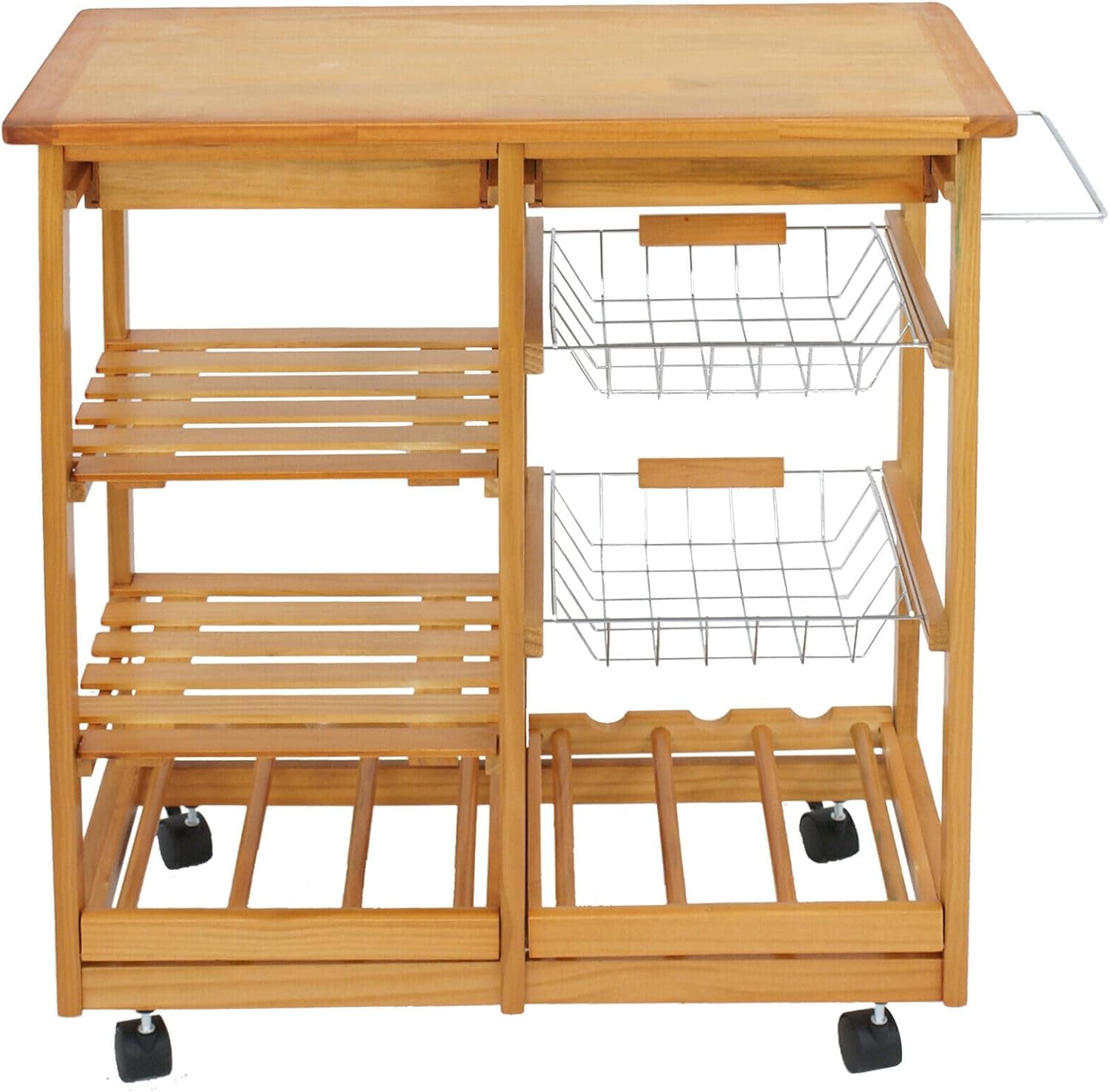 Portable Wood Kitchen Island Cart Trolley Rolling Storage 2 Baskets 2 Drawer
