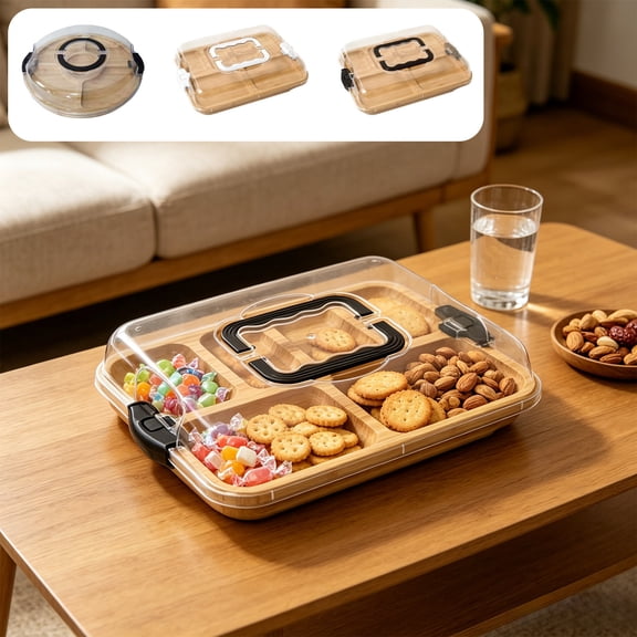 Portable Wooden Charcuterie Board With Clear Transparent Lid, Multi-Functional Travel Cheese Platter, Cutting and Serving Tray, Elegant Practical Housewarming Gift for Women/Family Gifting, A