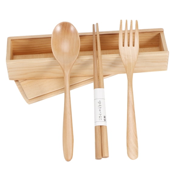 Portable Wooden Cutlery Set - Reusable Chopsticks, Fork & Spoon for Travel