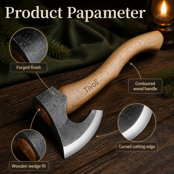 Portable Wooden Handle Camping Axe with Leather Sheath, Multi-Purpose Outdoor Hatchet for Garden Yard Work & Outdoor Activities, Ideal Gift for Outdoor Enthusiasts