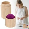 thumbnail image 1 of Portable Wooden Needle Holder Pin Cushion, 6cmx4cm Sewing Case with Lid, Eco Storage for Stitching Knitting Ideal for Craft Sewing Essentials Purple, 1 of 4