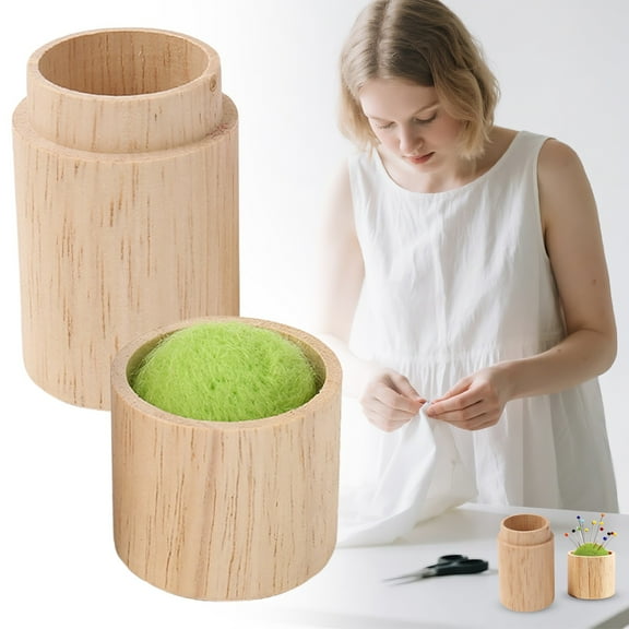 Portable Wooden Needle Holder Pin Cushion, 6cmx4cm Sewing Case with Lid, Eco Storage for Stitching Knitting Ideal for Craft Sewing Essentials Yellow