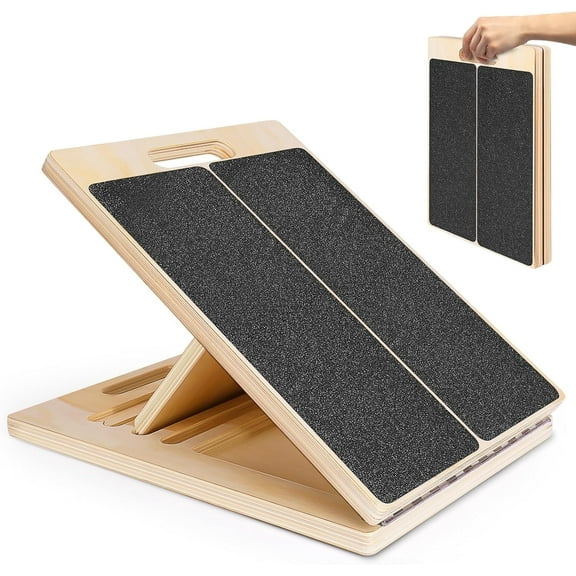 JINGBAO Portable Wooden Slant Board for Calf Stretching Squats Calf Stretcher Pilates Physical Therapy Equipment Adjustable Incline Board for Knees Ankle Heel Feet Leg Adult
