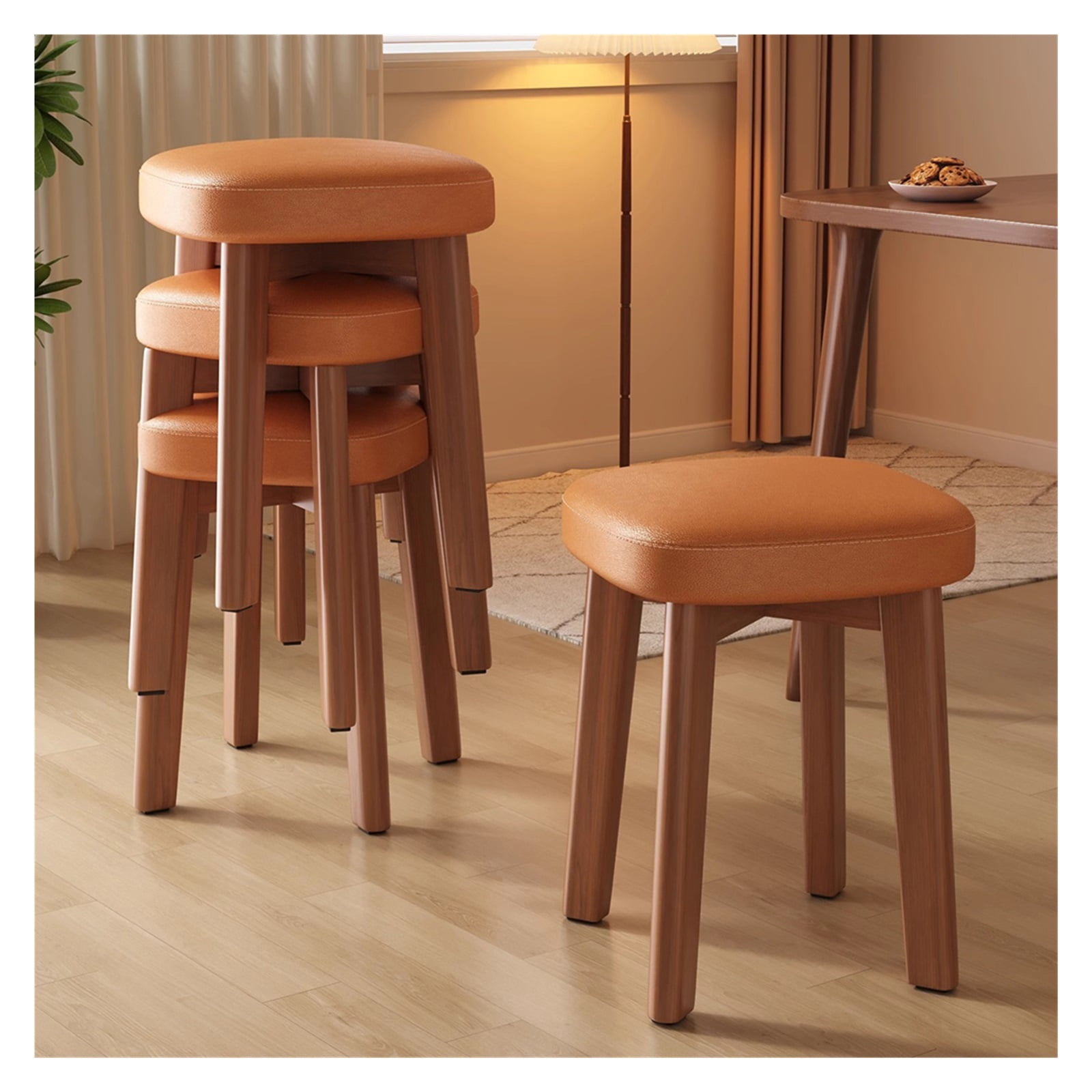 Backless Stackable Chair Portable Wooden Stack Stools Set of 4 Bar Stools,Backless Square Dining ...