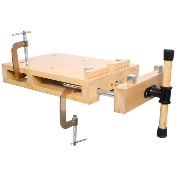 Portable Woodworking Bench Vise with Hard Wood, 2 G-Type Fixing Clips, Quick-Release Handle