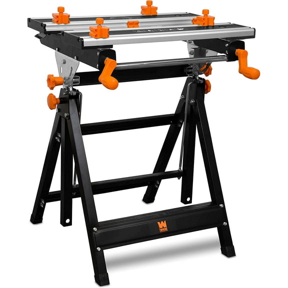 Portable Work Bench with Steel Construction, Clamping Vises, and Adjustable Height and Bevel (WB2322T)