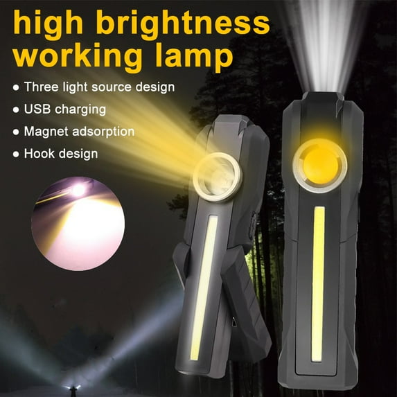 Portable Work Lights LED Rechargeable Magnetic COB Torch Handheld Inspection Lamp Cordless Work Lights Shockproof Flashlight 6" (Warm white light)
