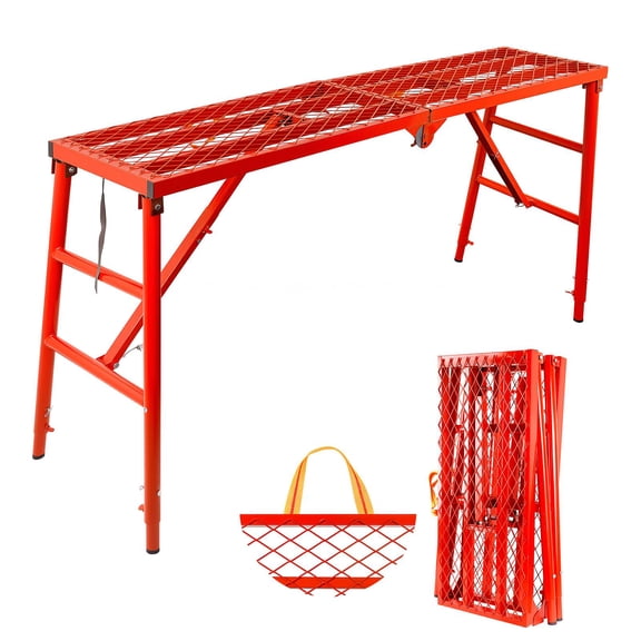 Portable Work Platform 70 In X 15 In,Scaffolding Platform With Foldable Steel Frame,Non Slip Platform And Locking Mechanism,Foldable Scaffolding Platform For RV Or Maintenance,Red