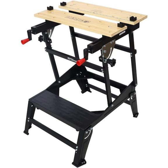 Portable Workbench, Multifunctional Folding Work Table with Adjustable Jaws, Vertical Clamping and Four Adjustable Rotating Pins, 550 lb. Capacity with Clamps for Woodworking