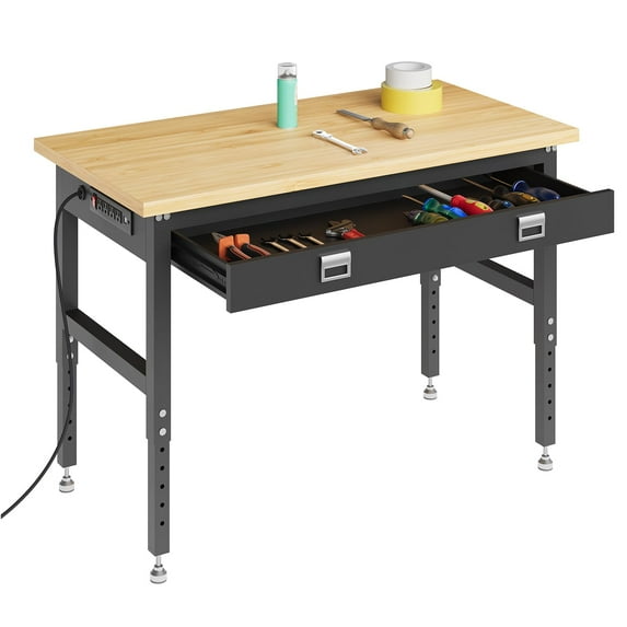 Portable Workbench,Workbench with Storage Drawers,Height Adjustable Standing Desk,60" Adjustable Desk 2200lbs Load,28"-40" Manual Height Workshop Table for Home Office