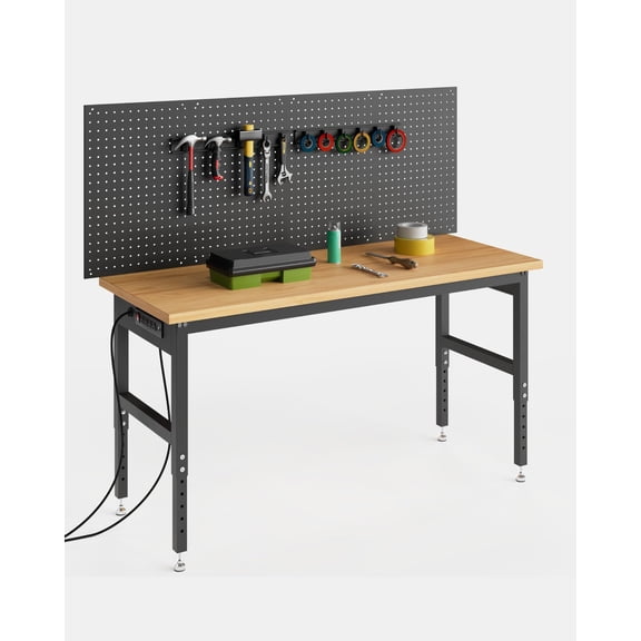 Portable Workbench,Workbench with Storage Drawers,Height Adjustable Standing Desk,60" Adjustable Desk 2200lbs Load,28"-40" Manual Height Workshop Table for Home Office